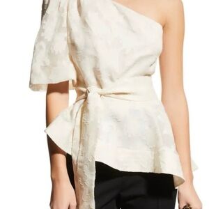 Veronica Beard Ivory One-Shoulder Blouse